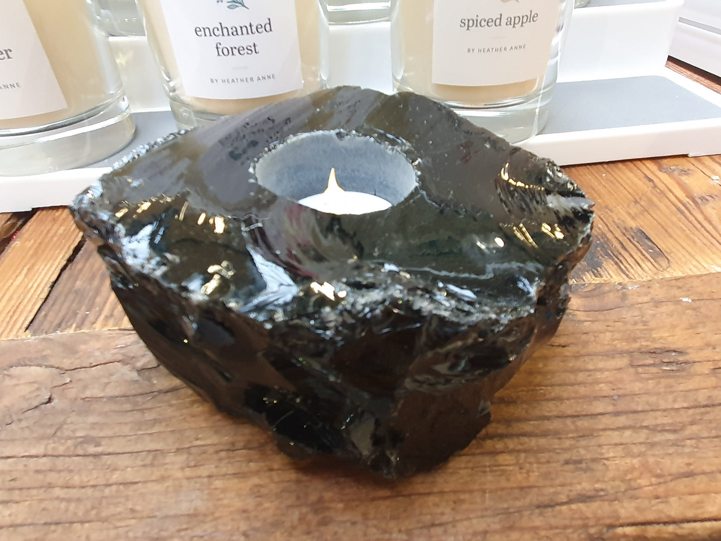 Obsidian Crystal Tealight Holder